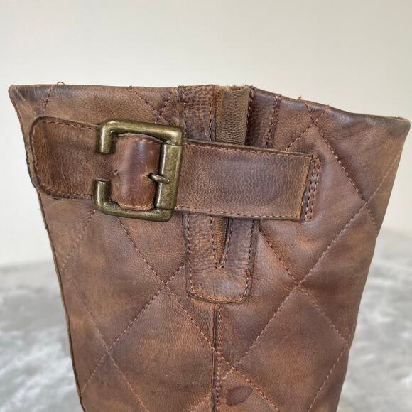 Steve Madden Boots Sz 8.5 Mid Calf Motorcycle Chunky Biker Brown Distressed Boho - Picture 4 of 11
